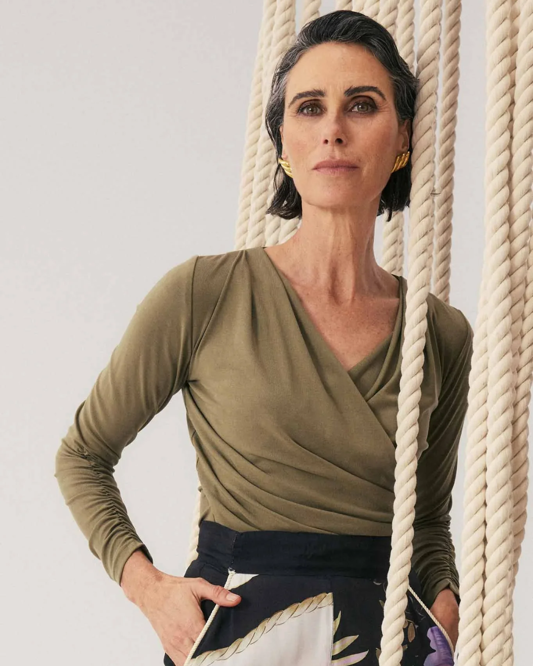 ASTER LYOCELL STRETCH WRAP TOP | Dusty Olive - Darling & Domain