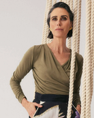 ASTER LYOCELL STRETCH WRAP TOP | Dusty Olive - Darling & Domain