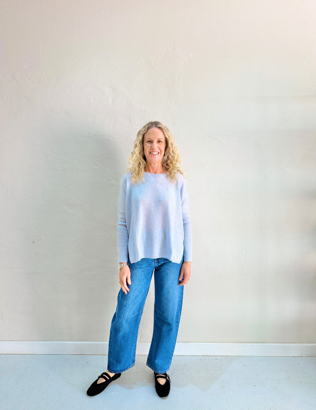 ASTRID CASHMERE KNIT TOP in Heathered Sky by Absolut Cashmere