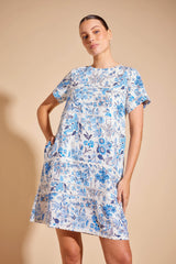 Alessandra CLAUDETTE LINEN DRESS in Periwinkle Nina's Garden Print