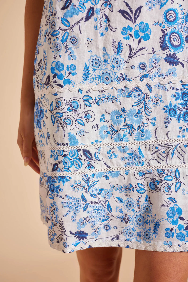 Alessandra CLAUDETTE LINEN DRESS in Periwinkle Nina's Garden Print
