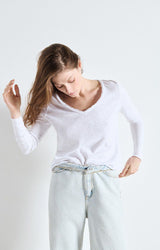 SON02BG LONG SLEEVE V NECK TEE in White by American Vintage