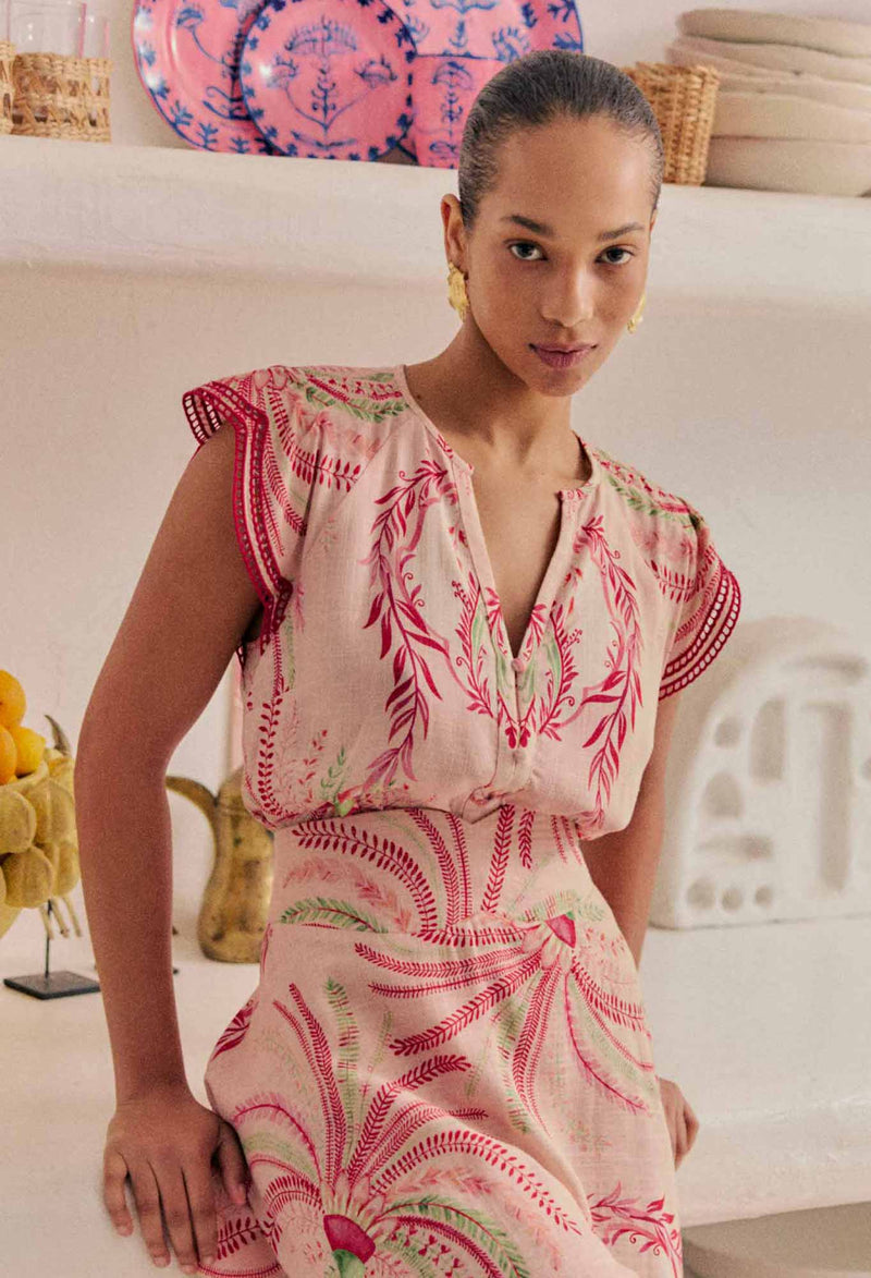 ASEEL LINEN VISCOSE EMBROIDERED TOP | Palmarosa