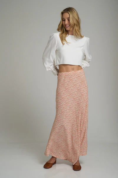 ASHBOURNE SKIRT in Hampstead Floral Ivory + Tangerine, by Lilya