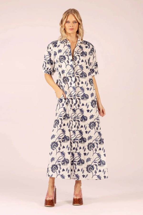 STEVIE LONG DRESS in Capri Navy Cotton from Lola Australia