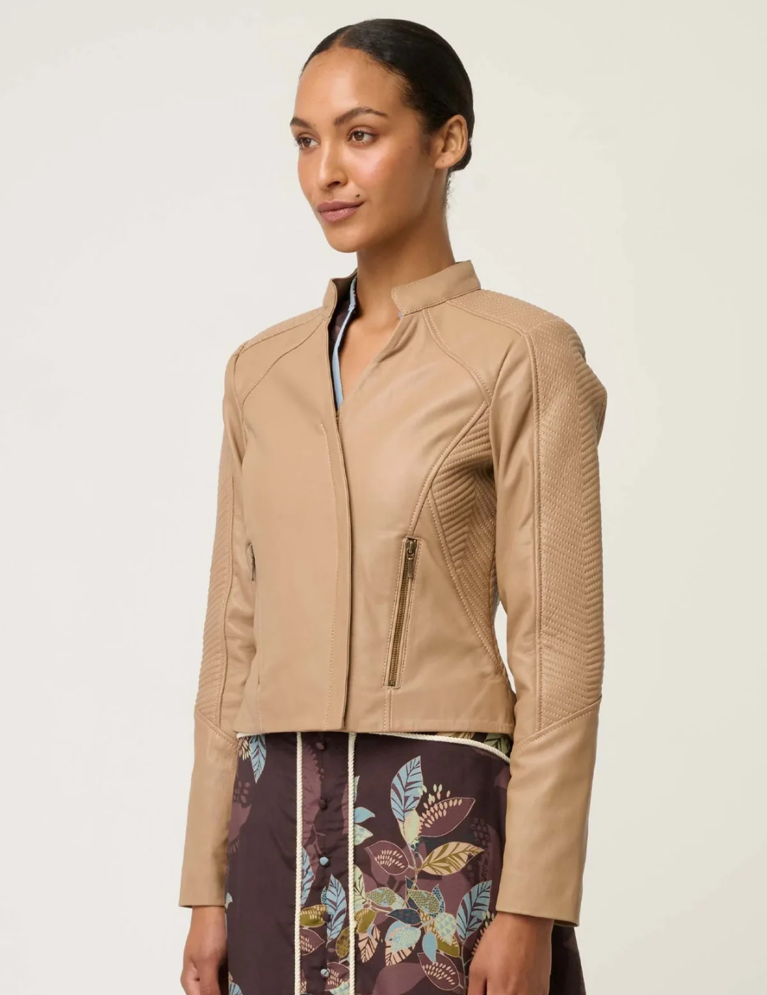 BLAIRE LEATHER HERRINGBONE STITCH JACKET in Wheat by OnceWas