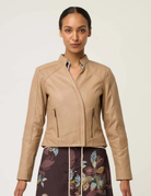 BLAIRE LEATHER HERRINGBONE STITCH JACKET in Wheat by OnceWas
