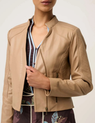 BLAIRE LEATHER HERRINGBONE STITCH JACKET in Wheat by OnceWas