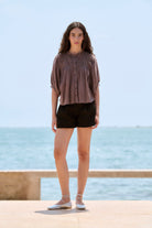 COTTON BATISTE BLOUSE WITH LACE in Mokka by Sita Murt