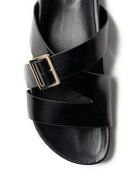 BUCKLE STRAP SLIDE in Black by La Tribe