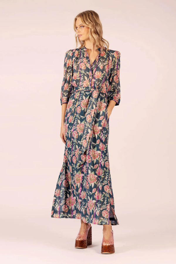 MARY COTTON + LUREX MAXI DRESS in Saint Teal from Lola Australia