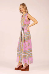 STELLA COTTON MAXI DRESS in Aria Pink Blue from Lola Australia