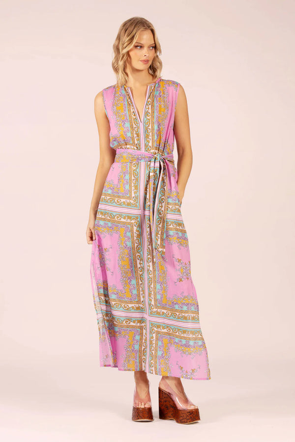 STELLA COTTON MAXI DRESS in Aria Pink Blue from Lola Australia