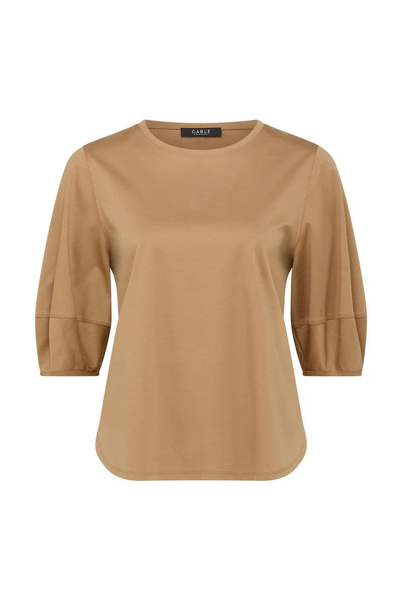 PIMA LANTERN SLEEVE TOP in Camel from Cable Melbourne