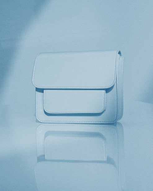 CAYMAN POCKET GLOSSY STRUCTURE BAG in Antique Blue by HVISK