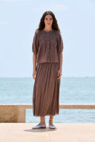 COTTON BATISTE BLOUSE WITH LACE in Mokka by Sita Murt