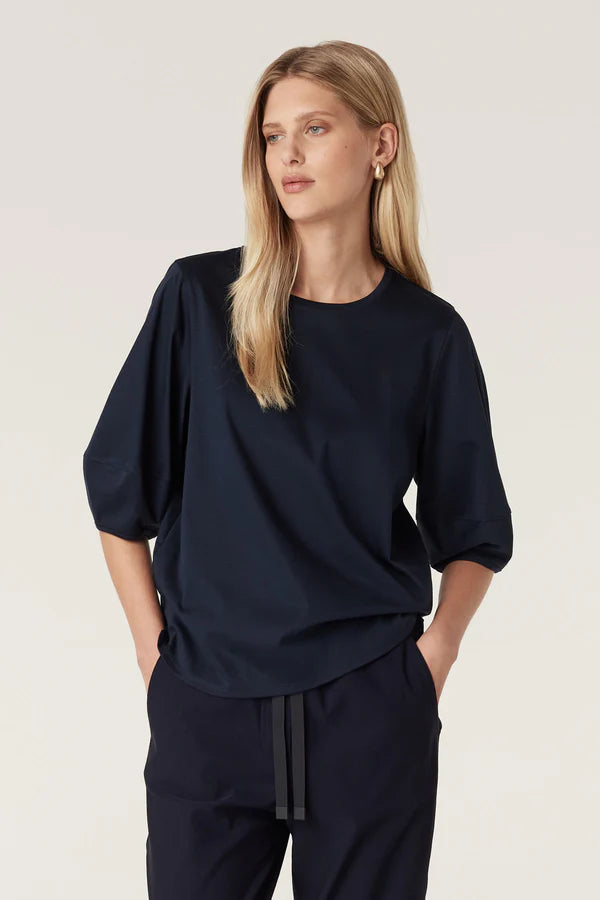 PIMA LANTERN SLEEVE TOP in Navy from Cable Melbourne