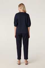 PIMA LANTERN SLEEVE TOP in Navy from Cable Melbourne