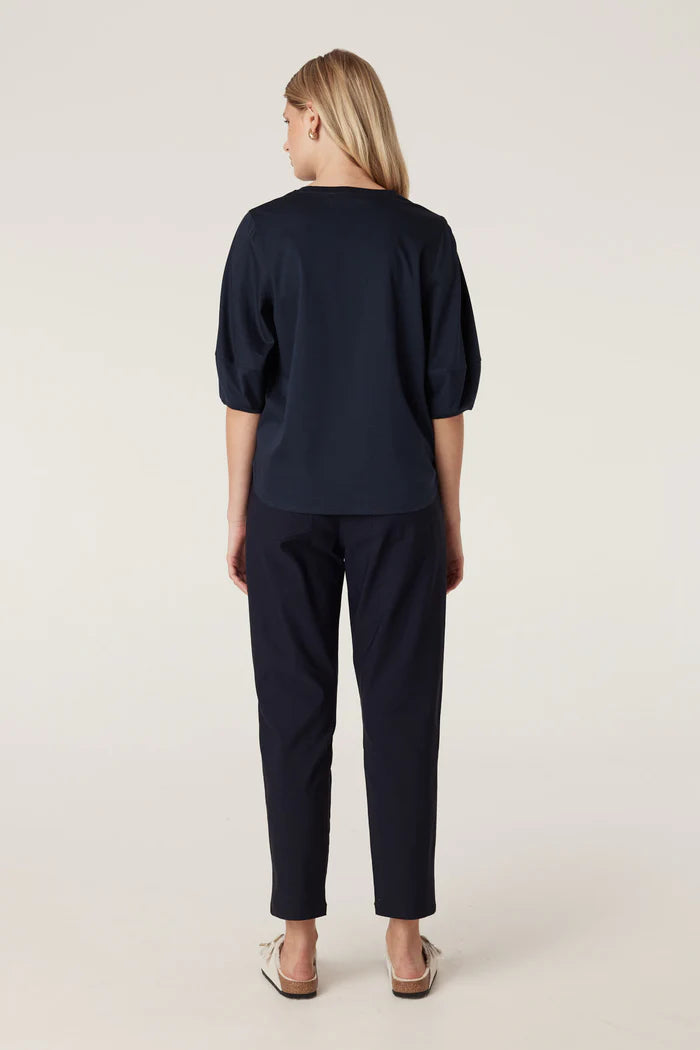 PIMA LANTERN SLEEVE TOP in Navy from Cable Melbourne
