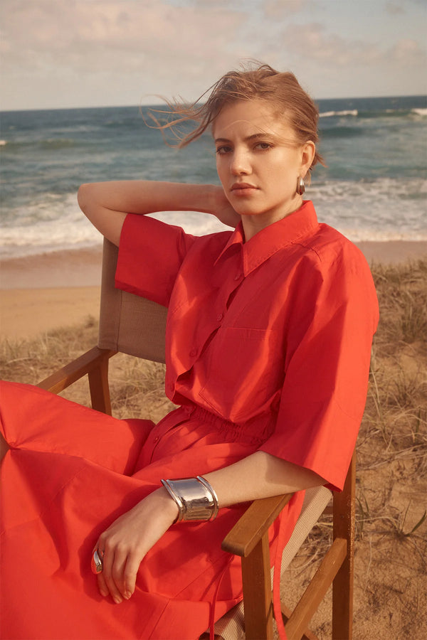 Cable Melbourne LUCY POPLIN SHIRT DRESS in Tomato