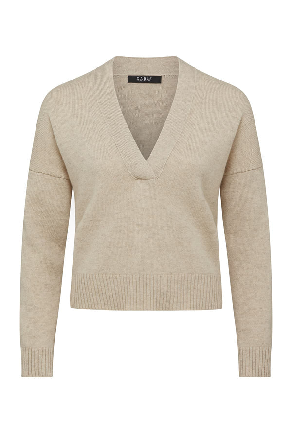 Cable Melbourne CASHWOOL V NECK JUMPER in Oatmeal