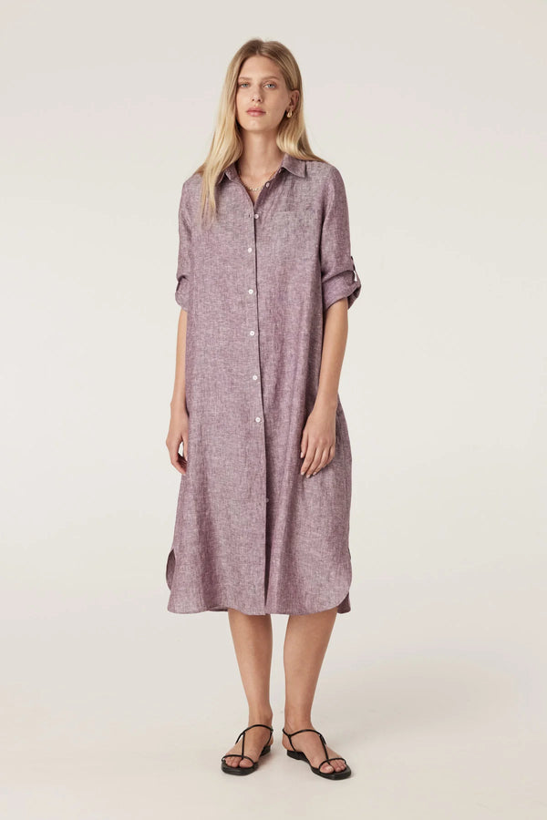 PURE LINEN SHIRT DRESS in Berry from Cable Melbourne