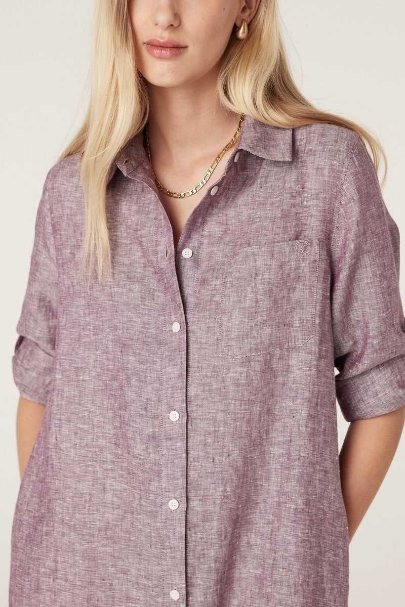 PURE LINEN SHIRT DRESS | Berry
