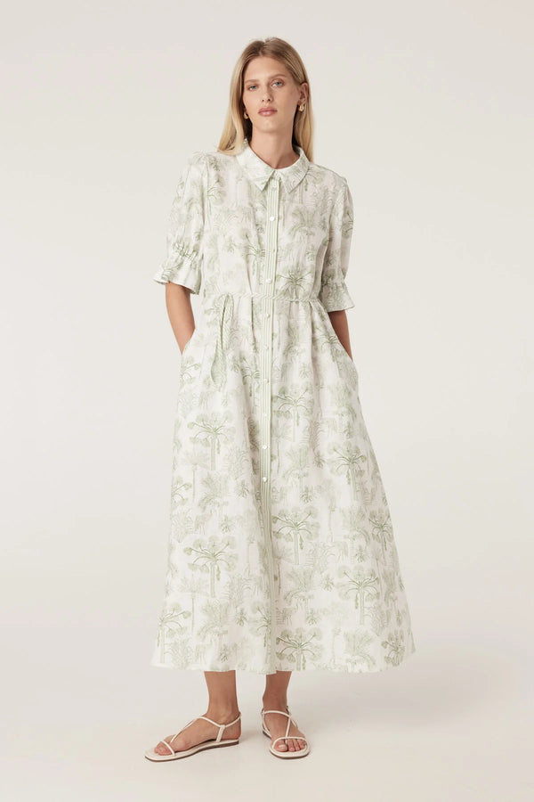AVONDALE LINEN DRESS | Palm Print
