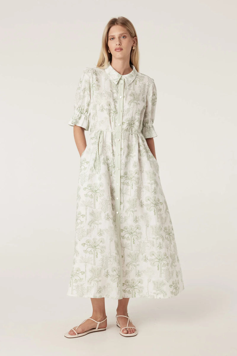 AVONDALE LINEN DRESS | Palm Print