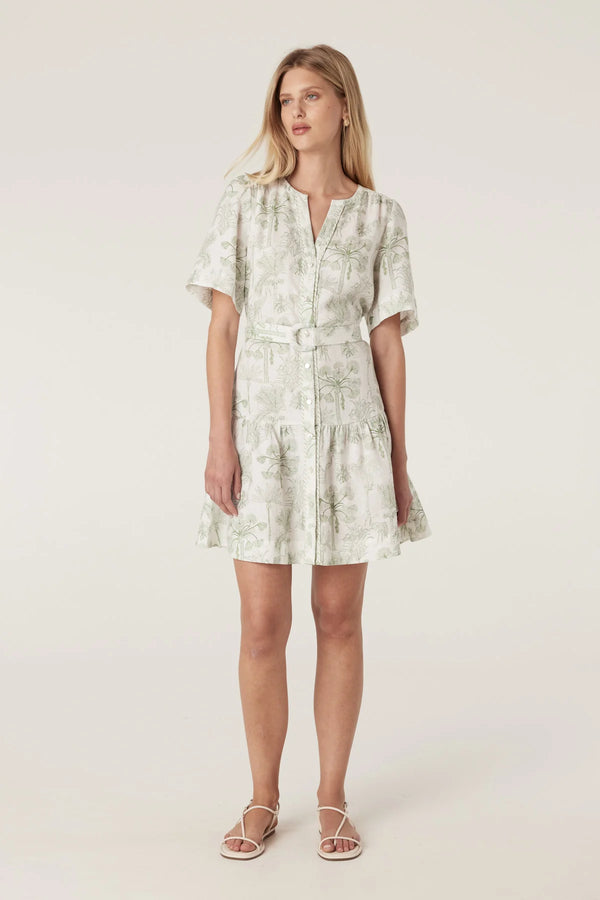 GRACIE LINEN DRESS | Palm Print