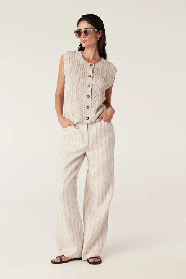 SAVANNAH LINEN PANT in Natural Stripe from Cable Melbourne