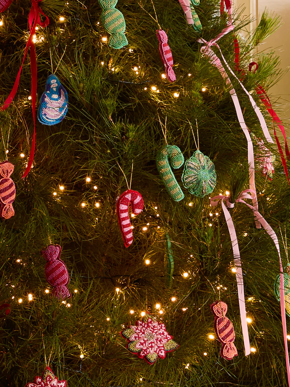 Christmas Decoration in Candy Cane Green Beaded by Bonnie and Neil