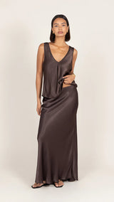 MAEVE SATIN SKIRT | Dark Espresso