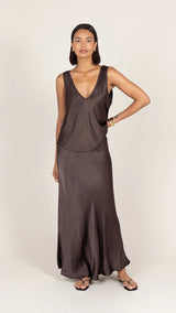 MAEVE SATIN SKIRT | Dark Espresso