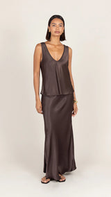 MAEVE SATIN SKIRT | Dark Espresso