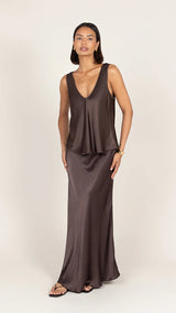 MAEVE SATIN SKIRT | Dark Espresso