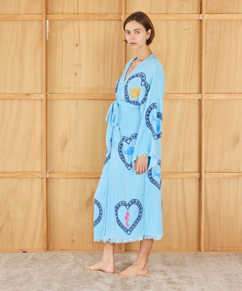 Cie Cie and Co Azure Long Robe in Sardine + Coral Print