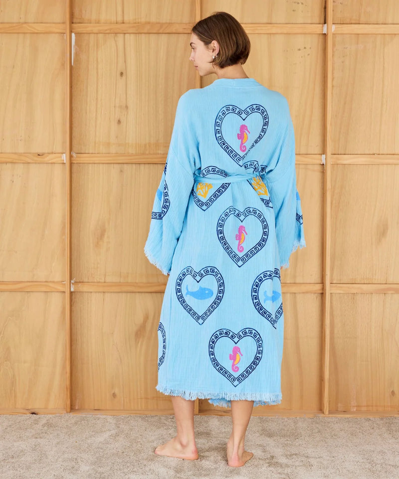 Cie Cie and Co Azure Long Robe in Sardine + Coral Print