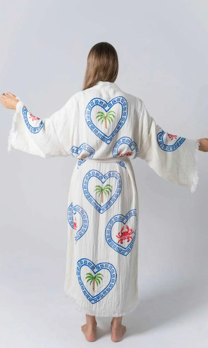 Cie Cie and Co Natural Long Robe in Palm + Crab Print