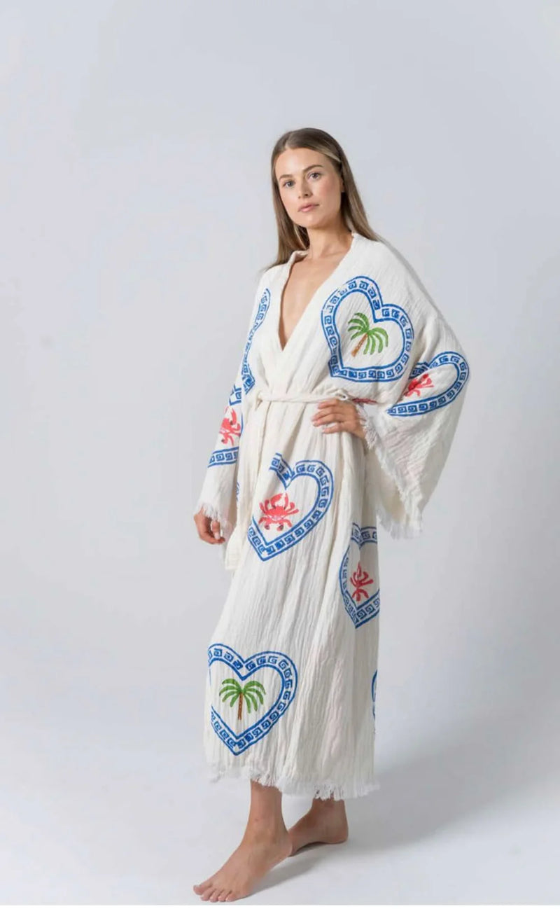 Cie Cie and Co Natural Long Robe in Palm + Crab Print