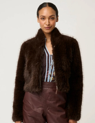 DAWN FAUX FUR CROPPED JACKET in Walnut by OnceWas
