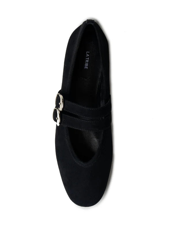DOUBLE BUCKLE BALLET FLAT in Black by La Tribe