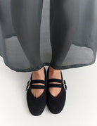 DOUBLE BUCKLE BALLET FLAT in Black by La Tribe