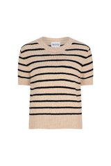 STRIPE KNIT TEE in Oat + Black from Maxted