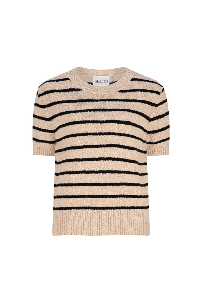 STRIPE KNIT TEE in Oat + Black from Maxted