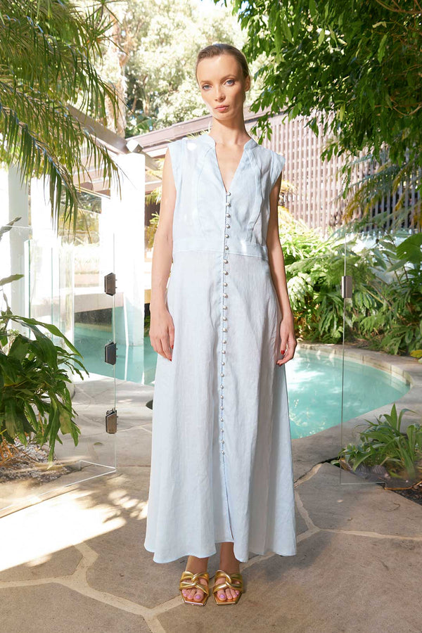 SUMMER LINEN MAXI DRESS | Sky