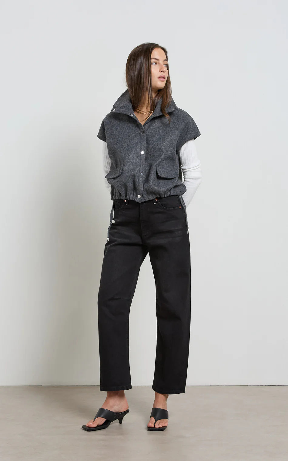 DINA CROPPED BARREL JEAN in Black by Dricoper