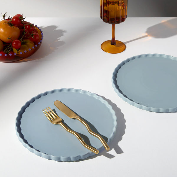 TWO X WAVE DINNER PLATES in Blue Grey from Fazeek