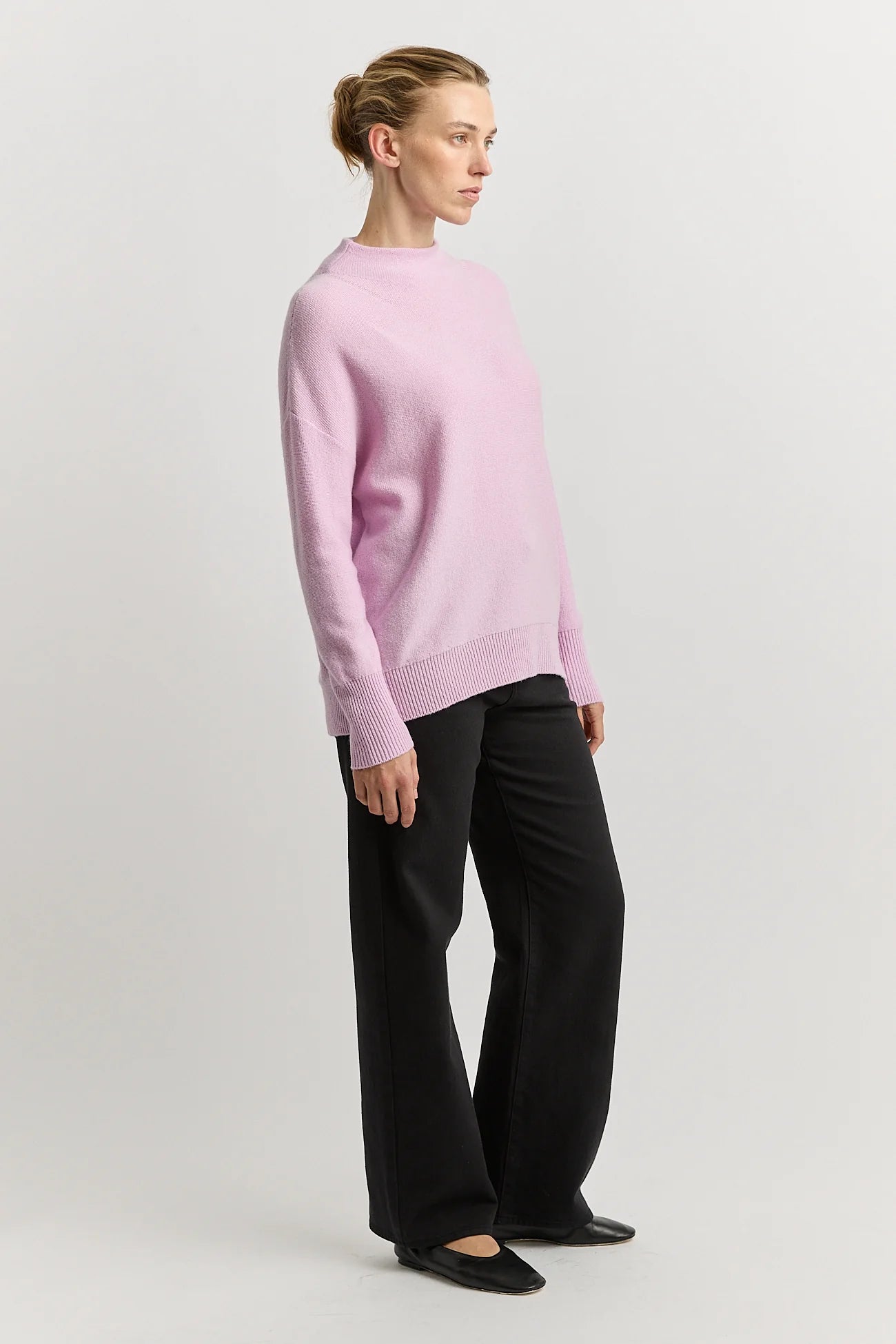 DROP SHOULDER MOCK NECK KNIT in Powder Pink by Toorallie