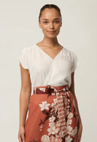 KASIA CUPRO CROSSOVER PETAL SLEEVE BLOUSE in White from Oncewas